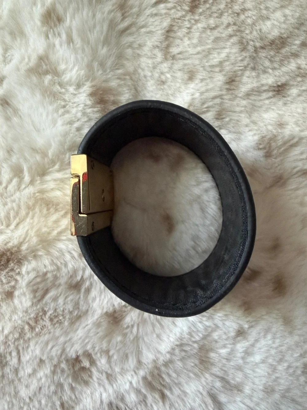 Black Faux Leather Cuff Bracelet With Gold-Tone Clasp (NWOT)